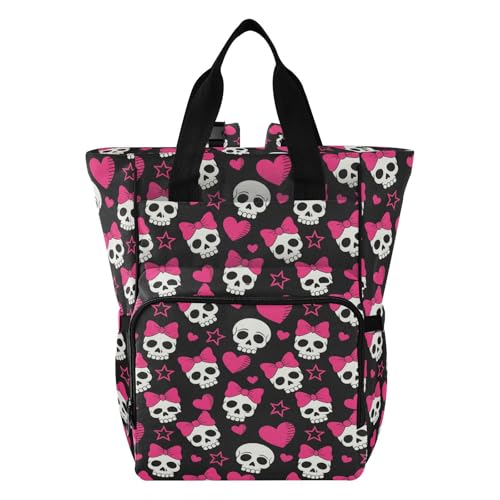 MNSRUU Diaper Bag Pink Hearts and Skulls Diaper Bag Backpack Multifunction Travel Diaper Bag Tote Large Capacity Diaper Changing Backpacks for Moms Dads - color: Skull 69