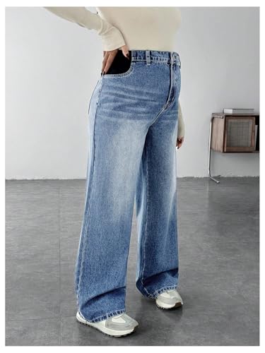 MakeMeChic Women's Maternity Jeans Loose Fit Over The Belly Pants - color: Blue and White, size: Medium