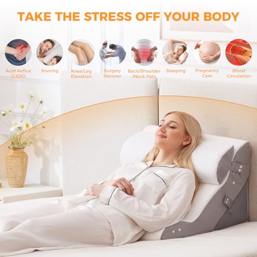 Ruqmuis Wedge Pillow Set for After Surgery, Bed Wedge Pillow, White - color: White/Grey, size: 4pcs