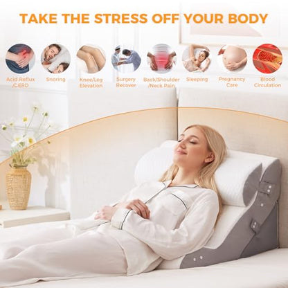 Ruqmuis Wedge Pillow Set for After Surgery, Bed Wedge Pillow, White - color: White/Grey, size: 4pcs