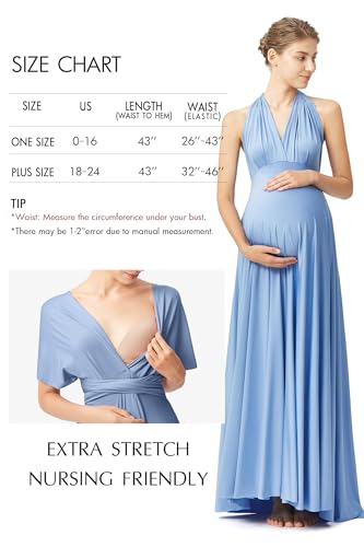 72styles Maternity Multi-Way Wrap Infinity Maxi Dress for Baby Shower - color: Dusty Blue, size: One Size