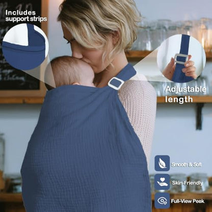 Muslin Nursing Covers for Breastfeeding, Navy Blue - color: Navy Blue