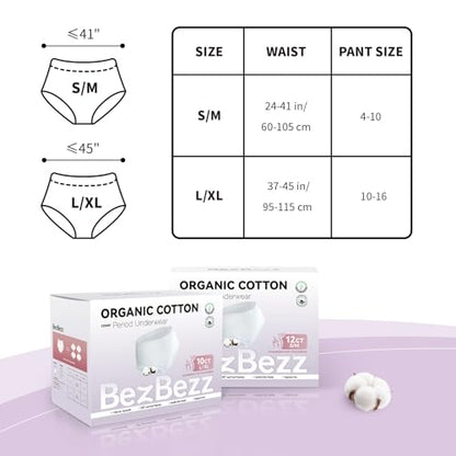 Organic Cotton Disposable Period Underwear, Zero Leak, S/M, 24CT - size: S/M
