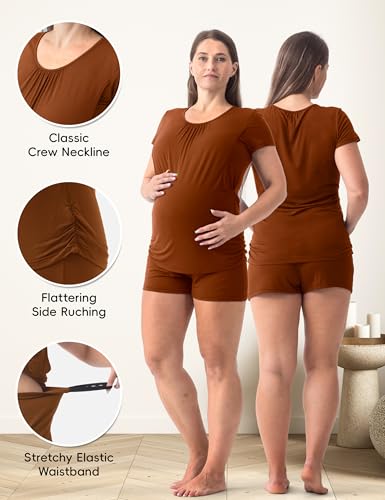 SUNNYBUY Womens Maternity Nursing Pajamas Set 3 Piece Breastfeeding PJS - color: Brown, size: Medium