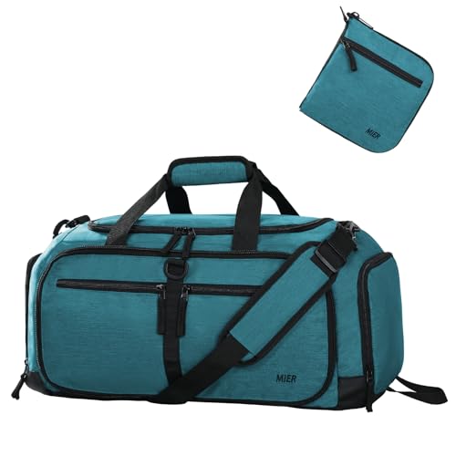 MIER Packable Travel Duffle Bag with Shoe Compartment, 50L, Teal - color: Teal, size: 50L
