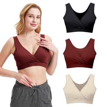 netdraw Women's Bamboo Viscose Nursing Sleep Bra - color: Black/Claret/Oat, size: Medium