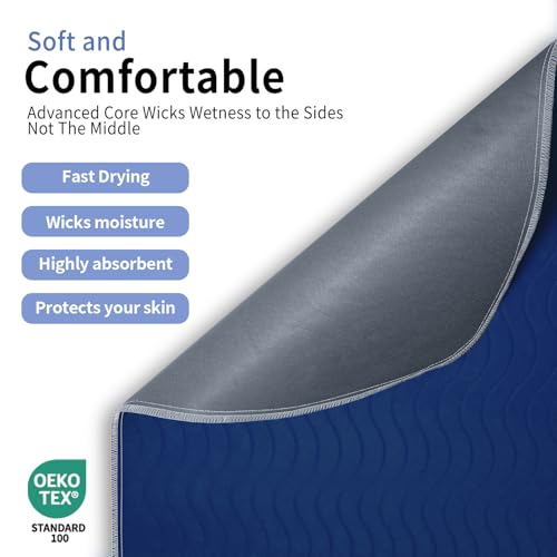 Accompagner Incontinence Bed Pads Washable Waterproof Underpads 24"x24" 4pc - color: Navy, size: 24"x24" (4 Pack)