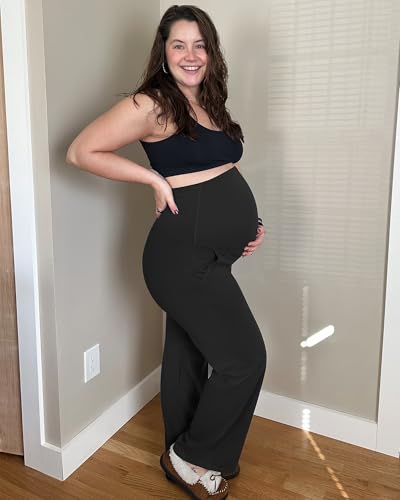 G4Free EverGoing Maternity Pants Over the Belly Pregnancy Work Trousers - color: Black, size: Large