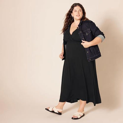 Amazon Essentials Women's V Neck Short Sleeve Empire Waist Maxi Dress (Available in Plus Size) - color: Black, size: Large