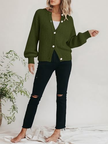 PRETTYGARDEN Women's Chunky Knit Button Up Cardigan Sweaters Outerwear - color: Army Green, size: Medium