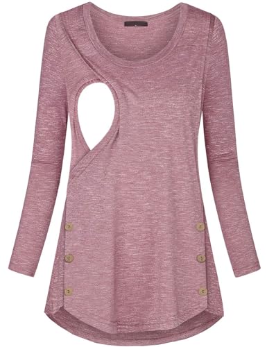 connche Women's Button Side Maternity Tunic Nursing Tops for Breastfeeding - color: Rose Red, size: Small