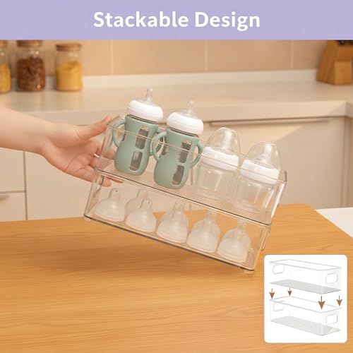 MGY 4Pack Clear Magnetic Baby Bottle Organizer for Refrigerator, Space-Saving Storage for Baby Bottles,Bottle Organizer for kitchen - style: Clear