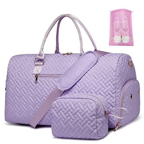 Duffle Bag for Travel, Weekender Bag with Shoe Compartment, Carry On Overnight Bag for Women with Toiletry Bag, Gym Bag with Wet Pocket, Hospital Bags for Labor and Delivery Lavender Purple - color: Lavender Purple, size: Regular