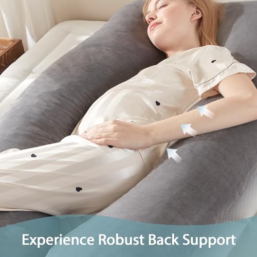 DOWNCOOL Pregnancy Pillow, U Shaped Body Pillow, Memory Foam Maternity Pillow, 55 Inch Grey Pillow with Removable Cover for Sleeping,Support for Back, Hips, Legs, Belly