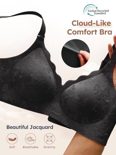 Wireless Jelly Jacquard Bralettes for Women Seamless Convertible Bras - color: Black, size: Large