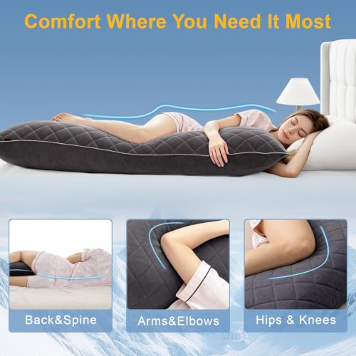 KISSKI Cooling Body Pillow for Adults, Adjustable Memory Foam Long Pillow - color: Dark Gray