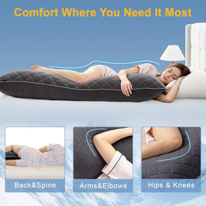 KISSKI Cooling Body Pillow for Adults, Adjustable Memory Foam Long Pillow - color: Dark Gray