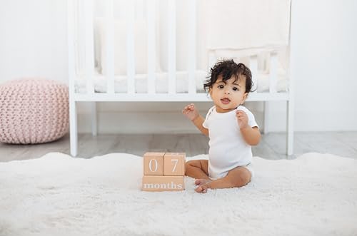 Pearhead Wooden Baby Age Milestone Blocks, Weeks Months Years - color: Wooden Age Blocks