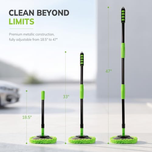 IVYROLL Car Wash Brush Kit, Long Handle, Microfiber Wash Mop, 15° Angled