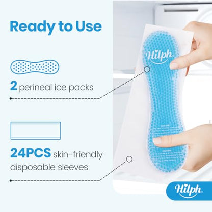 Hilph Perineal Ice Packs for Postpartum Hemorrhoid Pain Relief, Blue - style: B- 24PCS Disposable Sleeves + 2 Ice Pads