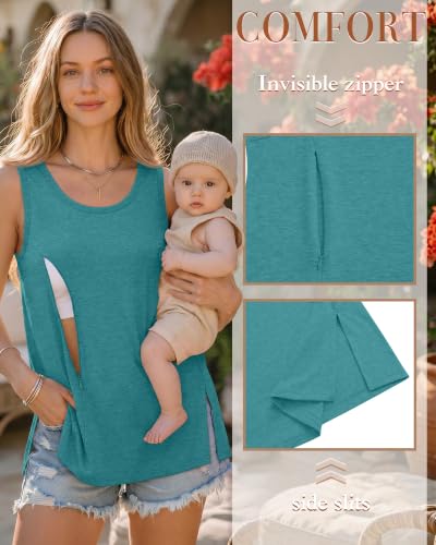 Huukeay 3 Pack Women's Oversized Nursing Tank Tops - color: Peacock Blue, Purple, Taupe, size: Medium