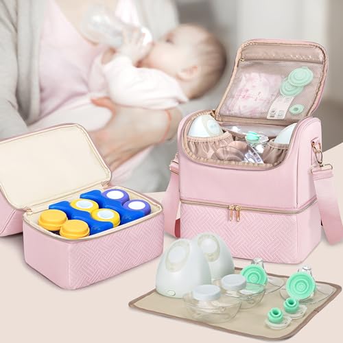 Fasrom Wearable Breast Pump Bag, Pumping Bag with Cooler Compartment - color: Pink
