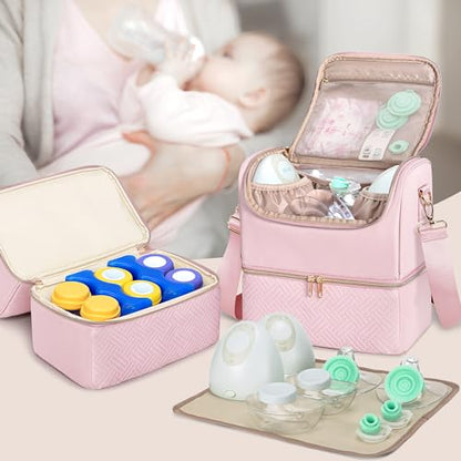 Fasrom Wearable Breast Pump Bag, Pumping Bag with Cooler Compartment - color: Pink