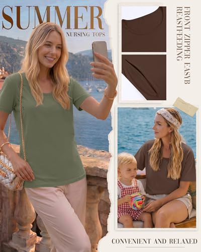 Ficerd 4 Pack Women's Maternity Nursing Shirts - color: Army Green, Brown, White, Black, size: XX-Large