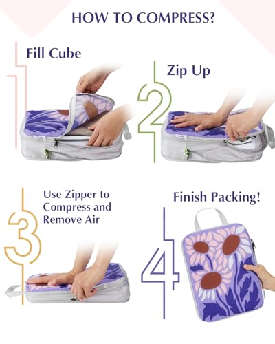 Gonex 6-Piece Compression Packing Cubes with Shoe & Laundry Bags - color: Flowers, size: 6 Set