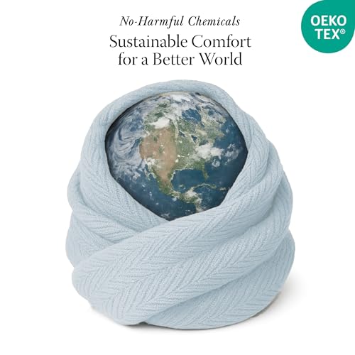 Threadmill Luxury 100% Cotton Twin Herringbone Blanket, Light Blue - color: Light Blue, size: Twin (68" x 92")