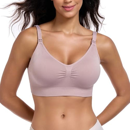 Women’s Seamless Nursing Bra Wireless Maternity Bra 5 Pack - color: Skin/Pink/White/Light Brown/Black, size: Medium