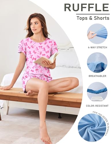Ekouaer Womens Pajama Sets 2 Piece Ruffle Sleeves Top and Shorts Pjs - color: Bow, size: Small
