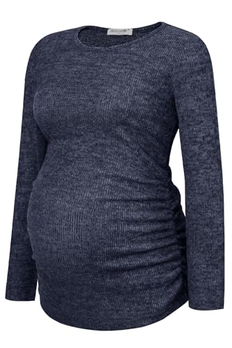 Smallshow Women's Maternity Sweater Shirt Long Sleeve - color: Denim Blue, size: Medium