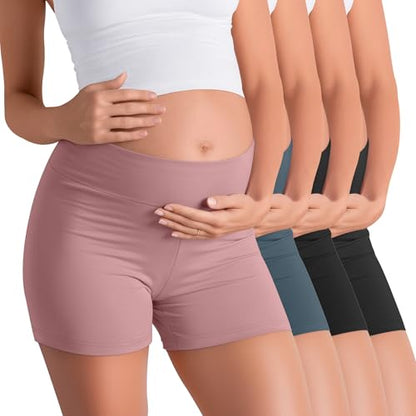 4 Pack Maternity Shorts - color: Dirty Pink, Teal, Black, Black, size: XX-Large