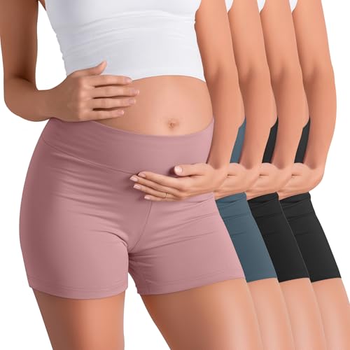 4 Pack Maternity Shorts - color: Dirty Pink, Teal, Black, Black, size: X-Large