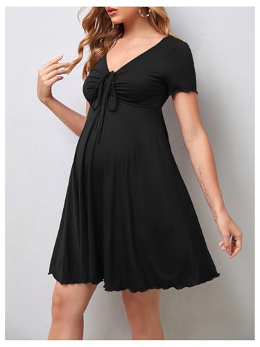 OYOANGLE Women's Maternity Tie Front V Neck Short Dresses - color: Black, size: XX-Large