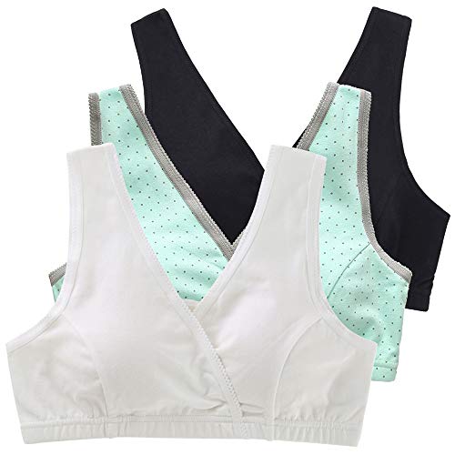 Women's Cotton Tank Sleep Bra for Maternity and Nursing - color: Black+white+green, size: Medium