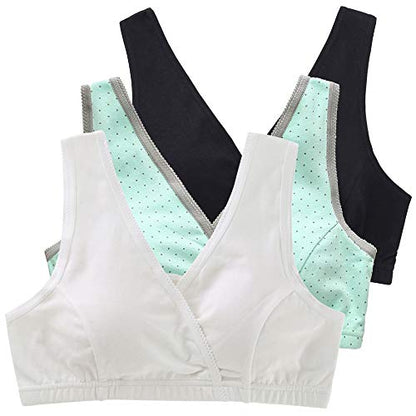 Women's Cotton Tank Sleep Bra for Maternity and Nursing - color: Black+white+green, size: Medium