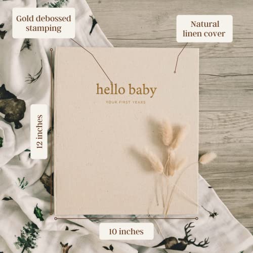 Peachly Unisex Baby Memory Book - First Year Baby Book Keepsake - color: natural linen