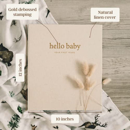Peachly Unisex Baby Memory Book - First Year Baby Book Keepsake - color: natural linen