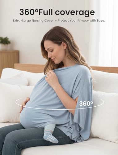 PATPAT Bamboo Viscose Nursing Cover, Breathable Poncho, Dusty Blue - color: Dusty Blue