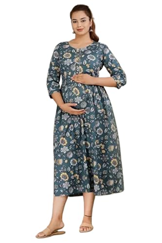 Women's Pink Cotton Pregnancy & Breastfeeding Maxi Dress - color: Light Grey, size: Medium
