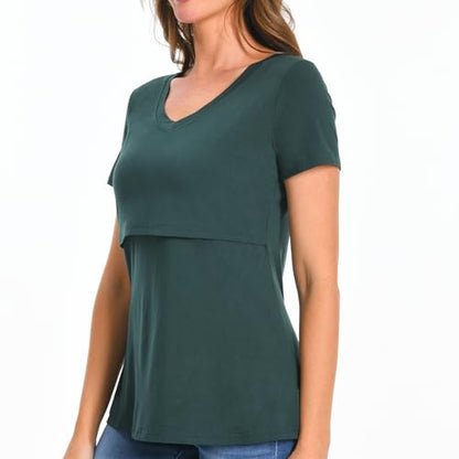 Bearsland Womens 3 Packs V Neck Nursing Tops Maternity Breastfeeding Tee Shirts - color: Red+blue+green（3pcs）, size: Medium