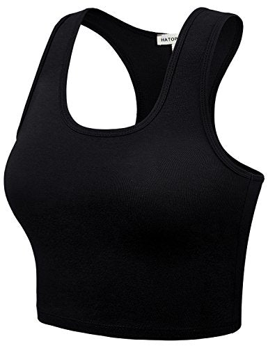 Women Sleeveless Racerback Crop Camisole Tank Tops Cotton Basic Shirts - color: 001-black-5, size: Medium