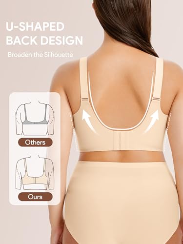 Angelhood Seamless Nursing Bra for Women Wire Free Full Coverage Nursing Bra T-Shirt Bra with Extra Extender - color: Beige, size: Medium