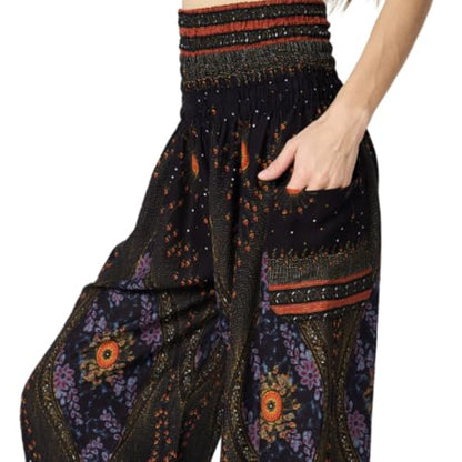 Tranquil Threads High-Waisted Boho Harem Yoga Pants for Women - color: Black Feather, size: X-Small