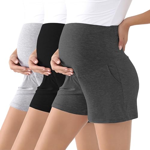 Viscose from Bamboo Maternity Summer Lounge Pajama Shorts - color: Black/Dark Grey/Grey, size: Small