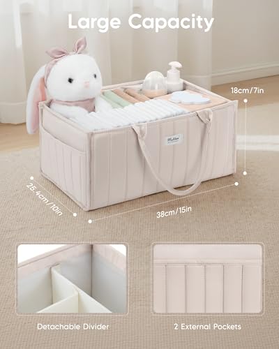 Maliton Baby Diaper Caddy Organizer with 2 Side Pockets, Portable, Beige - color: Beige