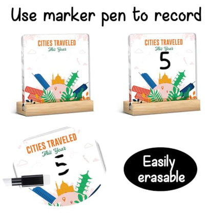 Personalized Cities Traveled This Year Tracker Sign Travel Log with Markers - color: Cities