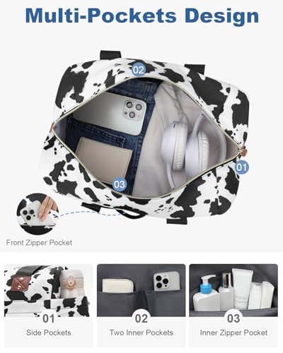 Pritent Travel Duffle Bag, Weekender Overnight Personal Item Carry On Bag - color: Cow Print, size: Medium